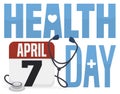 Stethoscope and Calendar Announcing Health Day Celebration, Vector Illustration