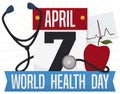 Apple, Stethoscope, Cardiogram and Calendar Ready for World Health Day, Vector Illustration