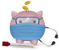 Piggy Bank with Coins, Mask, Stethoscope and Test Tube, Vector Illustration