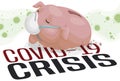 Broken Piggy Bank with Half Mask, afflicted by COVID-19 Crisis, Vector Illustration