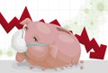 Dead Piggy Bank Afflicted by COVID-19 and Economic Crisis, Vector Illustration Royalty Free Stock Photo