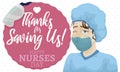 Tired Female Nurse with Sign for Nurse Day Celebration, Vector Illustration