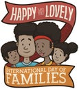 Family with Dark-skinned Parents and Kids Celebrating International Day of Families, Vector Illustration