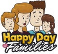 Young Stepdad Celebrating with their Children Day of Families, Vector Illustration