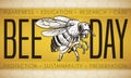 Bee in Hand Drawn Style with Precepts to Commemorate Bee Day, Vector Illustration