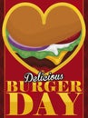 Heart Promoting Love to Hamburger Recipe during Burger day, Vector Illustration