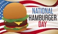 U.S.A. Flag with Delicious Burger for National Hamburger Day Celebration, Vector Illustration