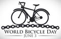 Bike over Chains and Silhouette for World Bicycle Day, Vector Illustration Royalty Free Stock Photo