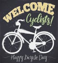 Blackboard with Bike and Greeting Welcoming Cyclist during Bicycle Day, Vector Illustration