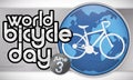 Bike Silhouette over Globe and Metallic Sign Celebrating World Bicycle Day, Vector Illustration Royalty Free Stock Photo