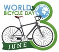 Date, Globe, Ribbon and Bike ready for World Bicycle Day, Vector Illustration