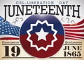 Juneteenth Button, American Flag, Scroll and Broken Chains for Cel-Liberation Day, Vector Illustration Royalty Free Stock Photo