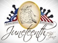 Button, American and Juneteenth Flags and Fist Silhouettes to Celebrate it, Vector Illustration Royalty Free Stock Photo
