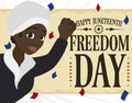 Happy African-American Woman over Scroll and Confetti Celebrating Freedom Day, Vector Illustration Royalty Free Stock Photo