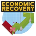 Sign Holding an Injured Upward Arrow Depicting Economic Recovery, Vector Illustration