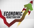 Rocket Guiding and Pulling Up an Arrow Promoting Economic Reactivation, Vector Illustration