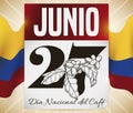 Colombian Flag and Calendar with Plant Drawing Promoting National Coffee Day, Vector Illustration