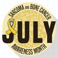 Button like Bone and Yellow Ribbon Promoting Sarcoma and Bone Cancer Month, Vector Illustration