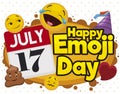 Calendar, Party Hat and Emoticons Celebrating its Day during July, Vector Illustration