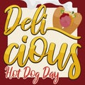 Greeting Sign and Fresh Hot Dog Promoting its Day, Vector Illustration Royalty Free Stock Photo