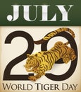 Calendar with Tiger Reminding you to Celebrate its Day, Vector Illustration