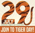 Striped Number Date with Tail Promoting Tiger Day, Vector Illustration