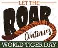Striped Tail and Roaring Message Promoting World Tiger Day, Vector Illustration