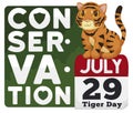 Tiger Standing over Calendar and Sign Promoting Conservation Efforts in its Day, Vector Illustration