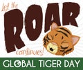 Cute Tiger Roaring and Inviting to Join to Global Tiger Day, Vector Illustration