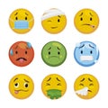 Emoticon Set to Express Sickness and Uncomfortable Situations, Vector Illustration