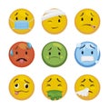 Emoticon Set to Express Sickness and Uncomfortable Situations, Vector Illustration Royalty Free Stock Photo