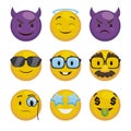 Set of Emojis Wearing Different Accessories to Express Mischiefs or Pranks, Vector Illustration Royalty Free Stock Photo