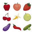 Set of Emojis with Sexy Fruits and Vegetables, Vector Illustration Royalty Free Stock Photo