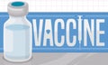 Vaccine Vial over Label Decorated with Shield and Syringe Silhouette, Vector Illustration Royalty Free Stock Photo