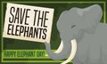 Jungle and Elephant Holding a Sign Promoting its Celebratory Day, Vector Illustration