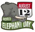 Elephant Face, Calendar and Ribbons to Celebrate World Elephant Day, Vector Illustration