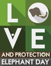 Flat Design with Elephant Face and Love Sign for its Celebration Day, Vector Illustration Royalty Free Stock Photo