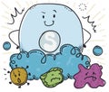 Super Soap Scaring Bacteria and Dirt with its Cleaning Power, Vector Illustration