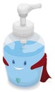 Cute Bottle with Liquid Soap like Superhero with Cloak, Vector Illustration