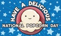 Cute Popped Kernel Inside a Button Celebrating National Popcorn Day, Vector Illustration