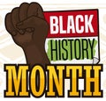 Proud Held High Fist and Calendar Promoting Black History Month, Vector Illustration Royalty Free Stock Photo