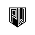 PW Logo monogram shield geometric white line inside black shield color design
