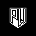 PW Logo monogram shield geometric black line inside white shield color design
