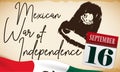 Calendar, Mexican Flag and Hidalgo`s Bell Drawing Commemorating Independence Day, Vector Illustration