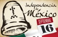 Scroll, Calendar, Flag and Bell Drawing for Mexico`s Independence Day, Vector Illustration