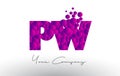 PW P W Dots Letter Logo with Purple Bubbles Texture.