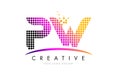 PW P W Letter Logo Design with Magenta Dots and Swoosh