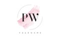 PW P W Watercolor Letter Logo Design with Circular Brush Pattern