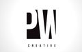 PW P W White Letter Logo Design with Black Square.