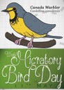 Beautiful Canada Warbler Draw Commemorating World Migratory Bird Day, Vector Illustration